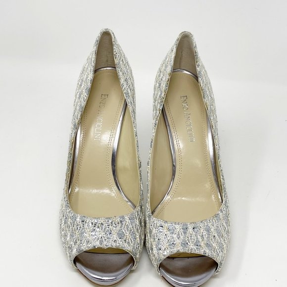 Enzo Angiolini Womens Silver Textile Upper Stiletto Peep toe Slip on Pump 7.5 - Picture 5 of 13